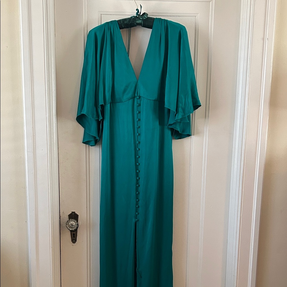 Massimo Dutti Studio Chic Long Sleeve Teal Dress with Button Accents- NWT